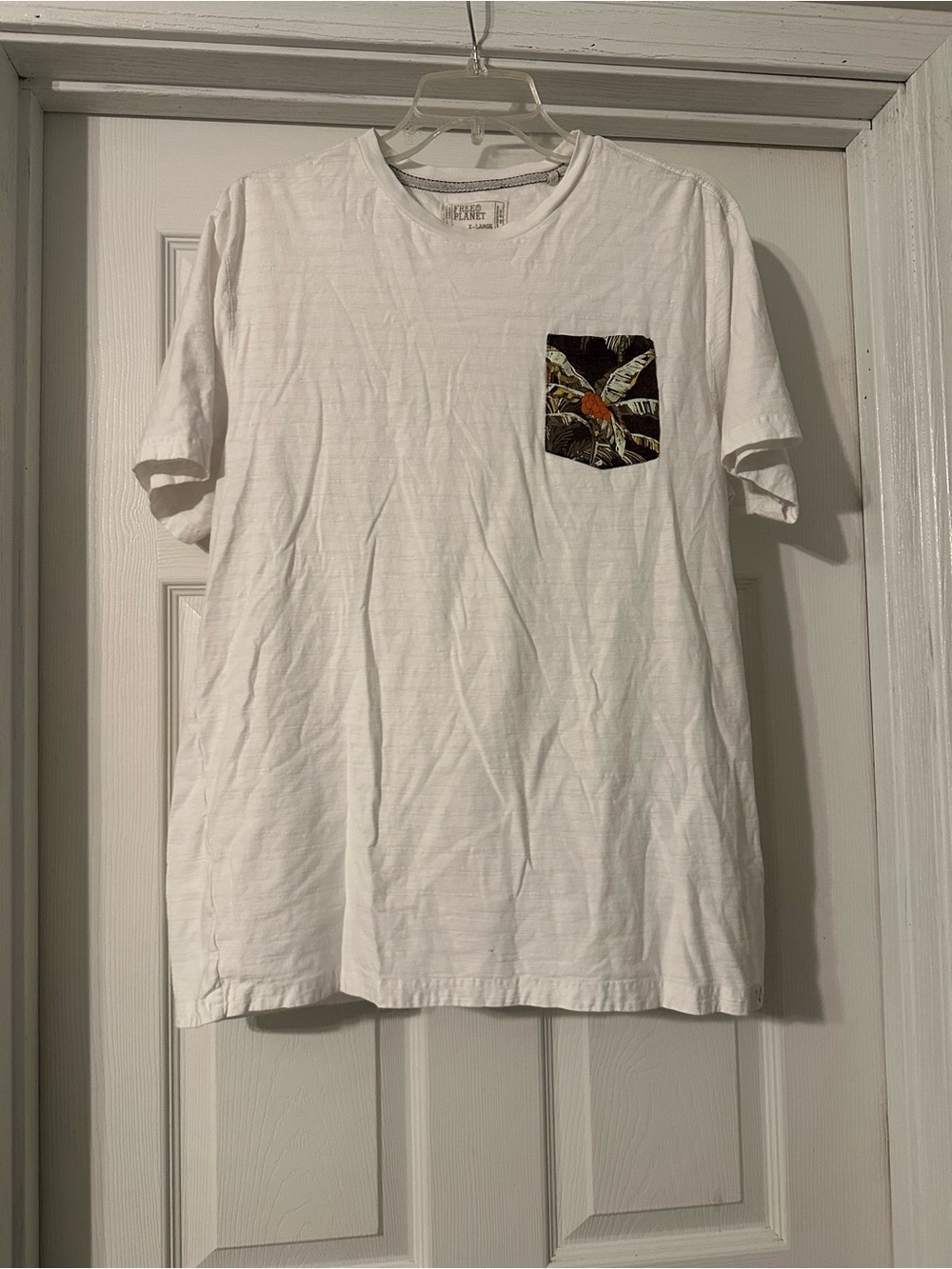 Men's White Short-Sleeve Pocket Tee with Tropical Pocket Accent